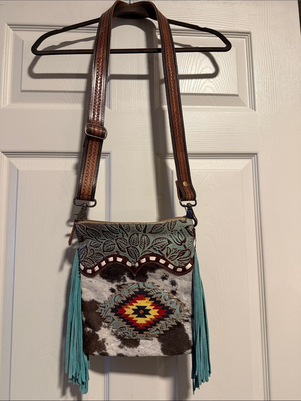 Myra Bag Turquoise, Brown & Multicolor Southwestern Fringe Crossbody
